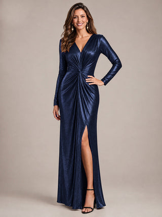 Fitted Sleeve Jersey Sheath Maxi Evening Dress