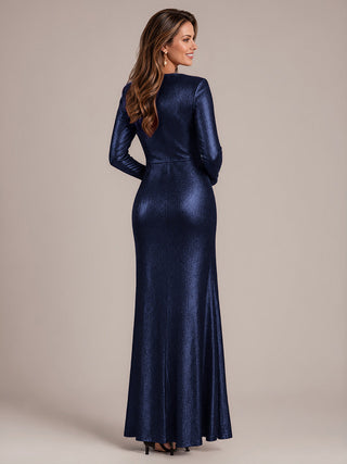 Fitted Sleeve Jersey Sheath Maxi Evening Dress