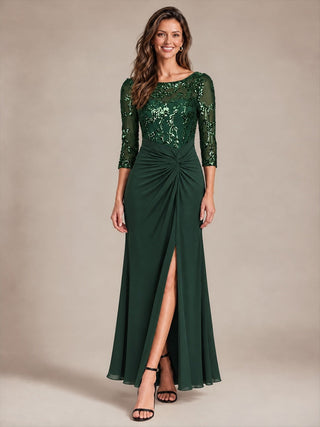 Fitted Sleeve Jersey Sheath Maxi Evening Dress