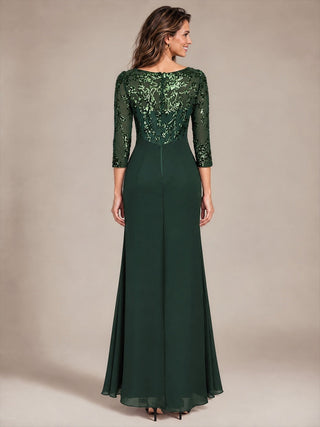 Fitted Sleeve Jersey Sheath Maxi Evening Dress