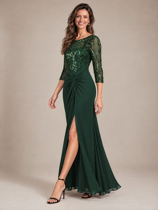 Fitted Sleeve Jersey Sheath Maxi Evening Dress