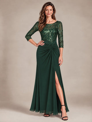 Fitted Sleeve Jersey Sheath Maxi Evening Dress