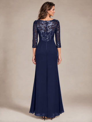Fitted Sleeve Jersey Sheath Maxi Evening Dress