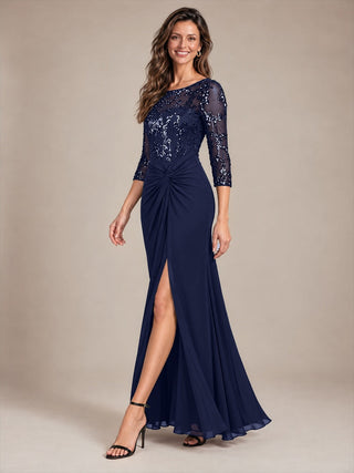 Fitted Sleeve Jersey Sheath Maxi Evening Dress