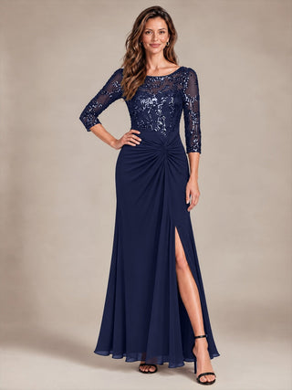 Fitted Sleeve Jersey Sheath Maxi Evening Dress