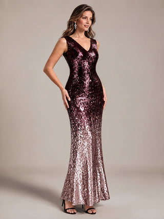 Sequins V-Neck Sleeveless Mermaid Evening Dresses