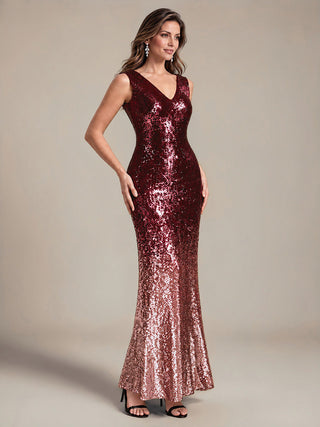 Sequins V-Neck Sleeveless Mermaid Evening Dresses