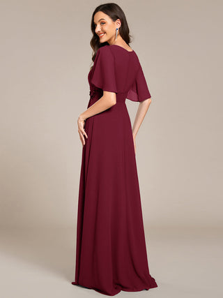 Short Sleeves Pleated Applique A-Line Floor-Length Formal Evening Dress (New SKU EE02968)