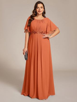 Short Sleeves Pleated Applique A-Line Floor-Length Formal Evening Dress (New SKU EE02968)