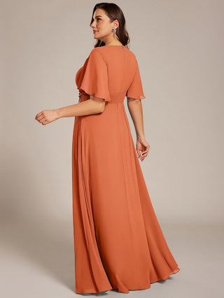 Short Sleeves Pleated Applique A-Line Floor-Length Formal Evening Dress (New SKU EE02968)