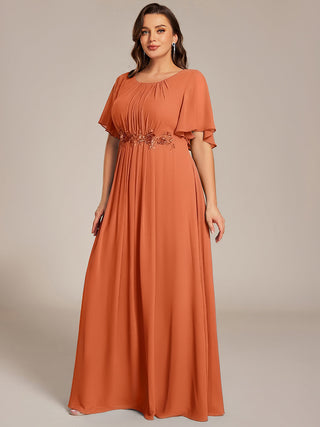 Short Sleeves Pleated Applique A-Line Floor-Length Formal Evening Dress (New SKU EE02968)