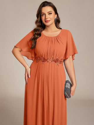 Short Sleeves Pleated Applique A-Line Floor-Length Formal Evening Dress (New SKU EE02968)