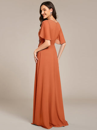 Short Sleeves Pleated Applique A-Line Floor-Length Formal Evening Dress (New SKU EE02968)