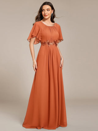 Short Sleeves Pleated Applique A-Line Floor-Length Formal Evening Dress (New SKU EE02968)