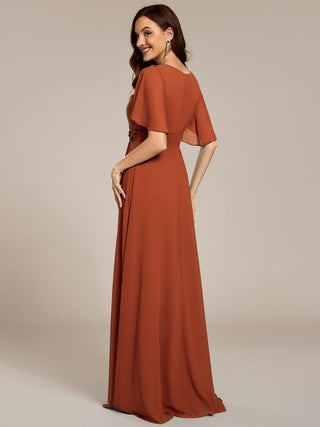Short Sleeves Pleated Applique A-Line Floor-Length Formal Evening Dress (New SKU EE02968)