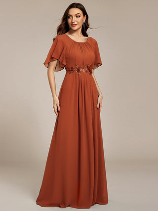 Short Sleeves Pleated Applique A-Line Floor-Length Formal Evening Dress (New SKU EE02968)