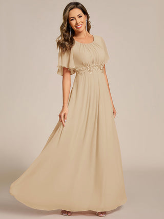 Short Sleeves Pleated Applique A-Line Floor-Length Formal Evening Dress (New SKU EE02968)