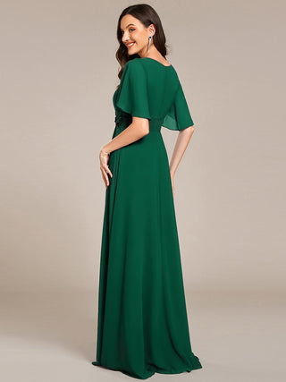 Short Sleeves Pleated Applique A-Line Floor-Length Formal Evening Dress (New SKU EE02968)
