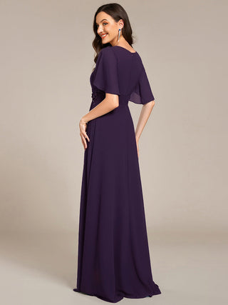 Short Sleeves Pleated Applique A-Line Floor-Length Formal Evening Dress (New SKU EE02968)
