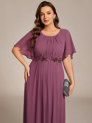 Short Sleeves Pleated Applique A-Line Floor-Length Formal Evening Dress (New SKU EE02968)