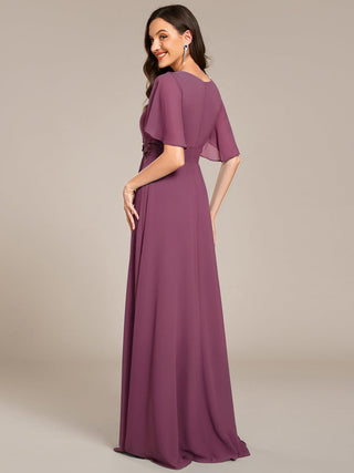 Short Sleeves Pleated Applique A-Line Floor-Length Formal Evening Dress (New SKU EE02968)