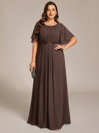 Short Sleeves Pleated Applique A-Line Floor-Length Formal Evening Dress (New SKU EE02968)