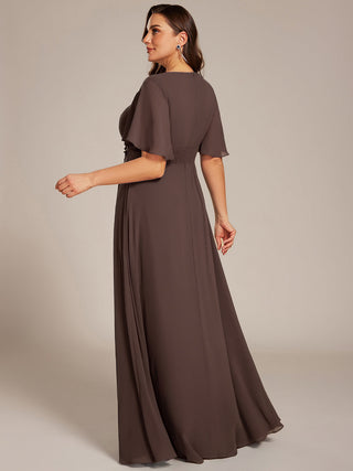 Short Sleeves Pleated Applique A-Line Floor-Length Formal Evening Dress (New SKU EE02968)