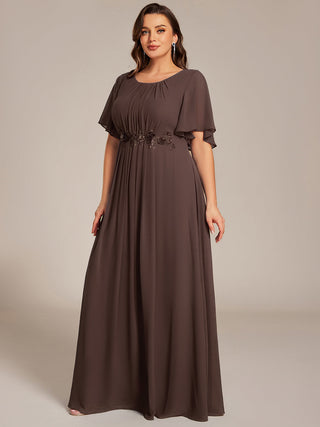 Short Sleeves Pleated Applique A-Line Floor-Length Formal Evening Dress (New SKU EE02968)