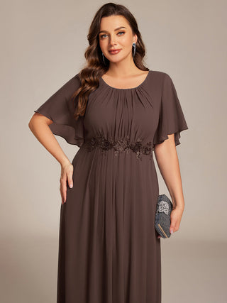 Short Sleeves Pleated Applique A-Line Floor-Length Formal Evening Dress (New SKU EE02968)