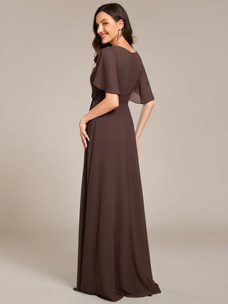 Short Sleeves Pleated Applique A-Line Floor-Length Formal Evening Dress (New SKU EE02968)