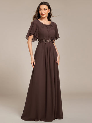 Short Sleeves Pleated Applique A-Line Floor-Length Formal Evening Dress (New SKU EE02968)