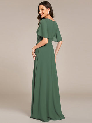 Short Sleeves Pleated Applique A-Line Floor-Length Formal Evening Dress (New SKU EE02968)