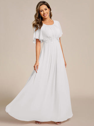 Short Sleeves Pleated Applique A-Line Floor-Length Formal Evening Dress (New SKU EE02968)
