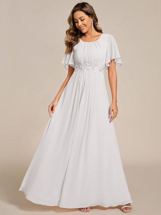Short Sleeves Pleated Applique A-Line Floor-Length Formal Evening Dress (New SKU EE02968)