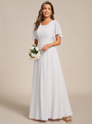 Short Sleeves Pleated Applique A-Line Floor-Length Formal Evening Dress (New SKU EE02968)