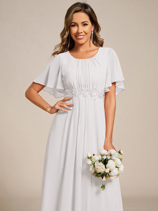 Short Sleeves Pleated Applique A-Line Floor-Length Formal Evening Dress (New SKU EE02968)