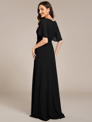 Short Sleeves Pleated Applique A-Line Floor-Length Formal Evening Dress
