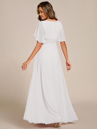 Short Sleeves Pleated Applique A-Line Floor-Length Formal Evening Dress