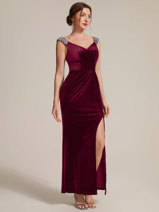 Commercial Plus Size Sleeveless Velvet V-Neck Sequin Mermaid Maxi Evening Dresses