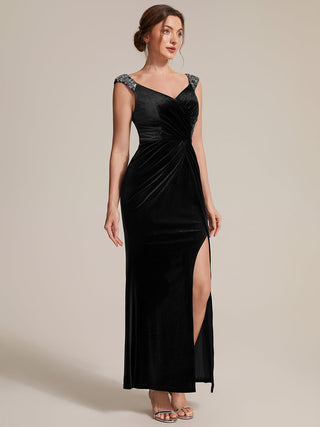 Commercial Plus Size Sleeveless Velvet V-Neck Sequin Mermaid Maxi Evening Dresses