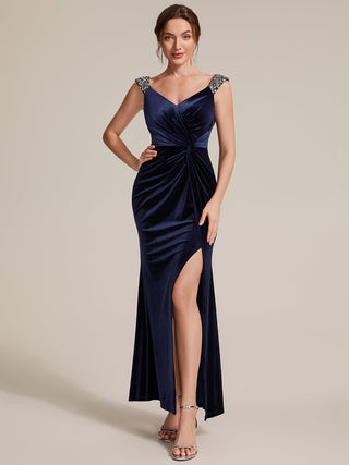 Commercial Plus Size Sleeveless Velvet V-Neck Sequin Mermaid Maxi Evening Dresses