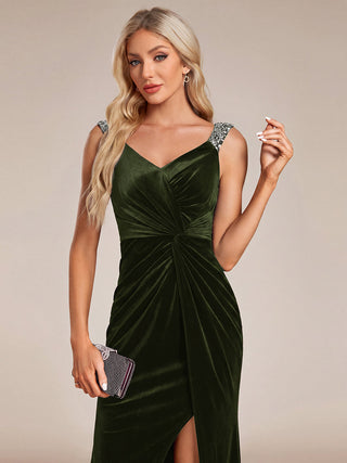 Commercial Plus Size Sleeveless Velvet V-Neck Sequin Mermaid Maxi Evening Dresses