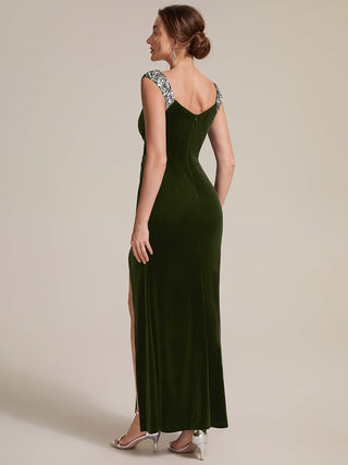 Commercial Plus Size Sleeveless Velvet V-Neck Sequin Mermaid Maxi Evening Dresses