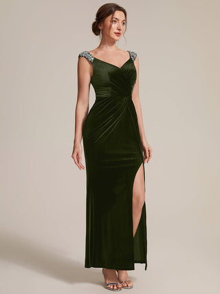 Commercial Plus Size Sleeveless Velvet V-Neck Sequin Mermaid Maxi Evening Dresses
