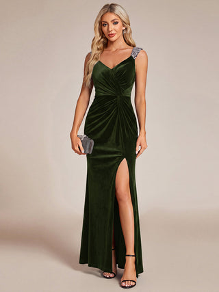 Commercial Plus Size Sleeveless Velvet V-Neck Sequin Mermaid Maxi Evening Dresses