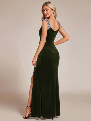Commercial Plus Size Sleeveless Velvet V-Neck Sequin Mermaid Maxi Evening Dresses