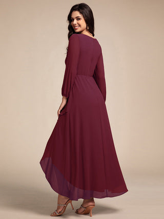 Elegant Applique Empire Waist Nine-Length Chiffon Evening Dresses with Regular fold stream Asymmetrical Hem