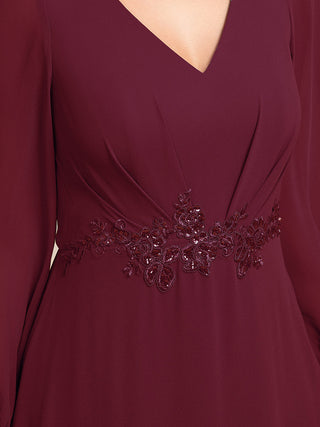 Elegant Applique Empire Waist Nine-Length Chiffon Evening Dresses with Regular fold stream Asymmetrical Hem