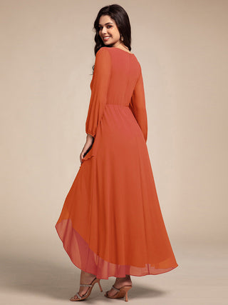 Elegant Applique Empire Waist Nine-Length Chiffon Evening Dresses with Regular fold stream Asymmetrical Hem