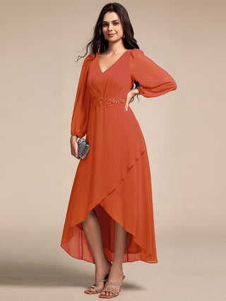 Elegant Applique Empire Waist Nine-Length Chiffon Evening Dresses with Regular fold stream Asymmetrical Hem